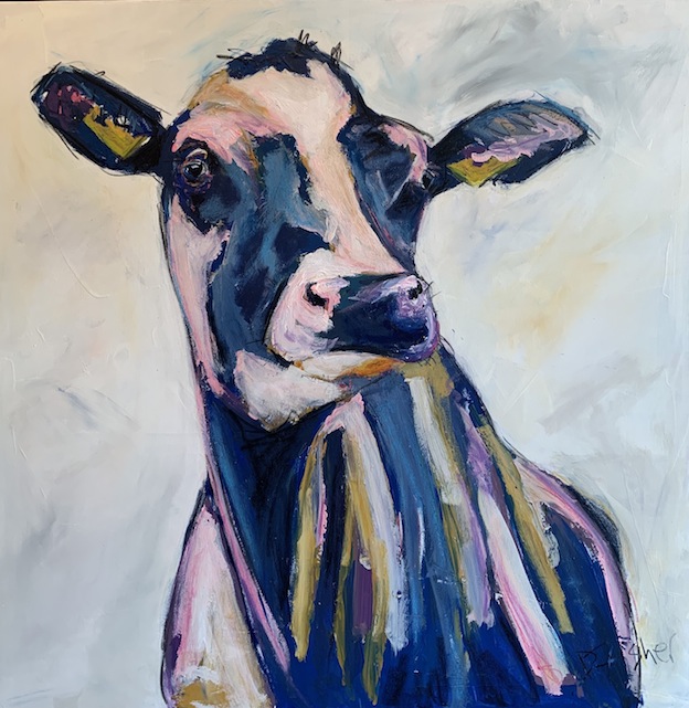 Denise Fisher | Large Cow  | Pink and Navy | Mixed Media | McAtamney Gallery and Design Store | Geraldine NZ